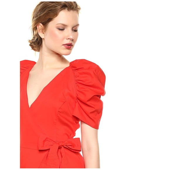 C/MEO COLLECTIVE Motivations Puff Sleeve Ruffle Hem Wrap Dress - Picture 3 of 8